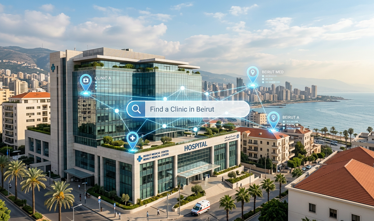 Google local pack search results for a hospital in Beirut, Lebanon