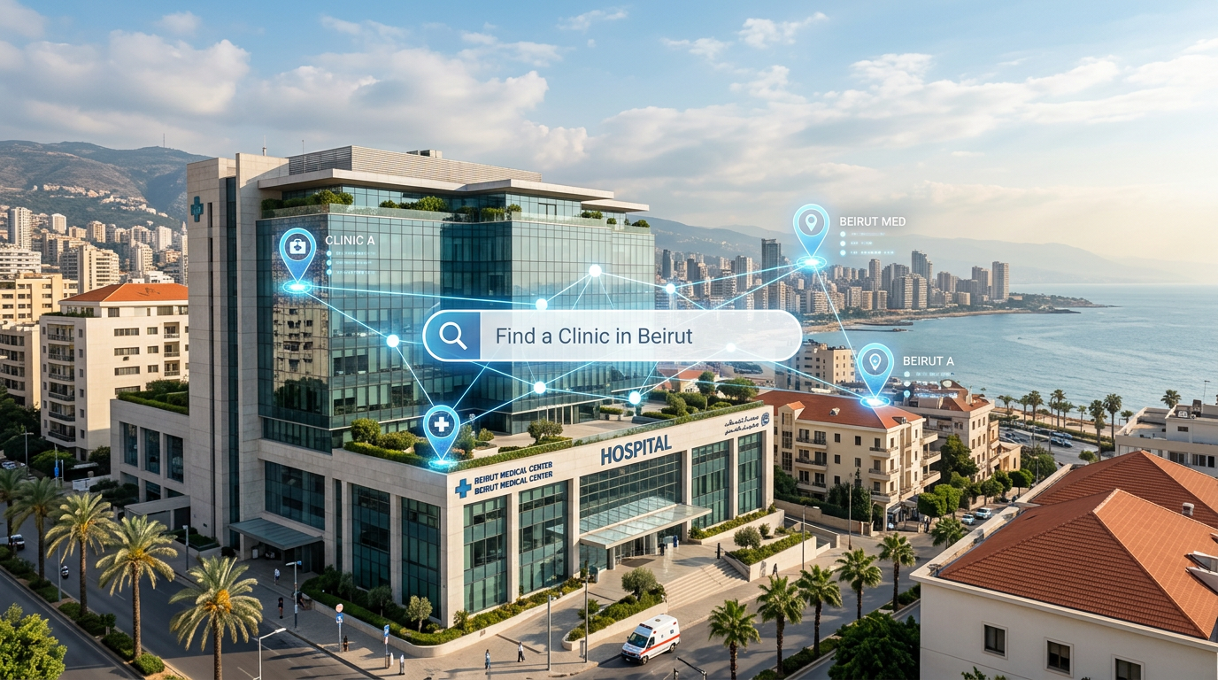 Google local pack search results for a hospital in Beirut, Lebanon