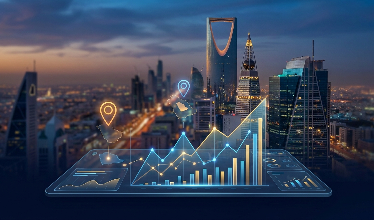 SEO search growth dashboard for a business targeting Saudi Arabia and the wider Gulf market