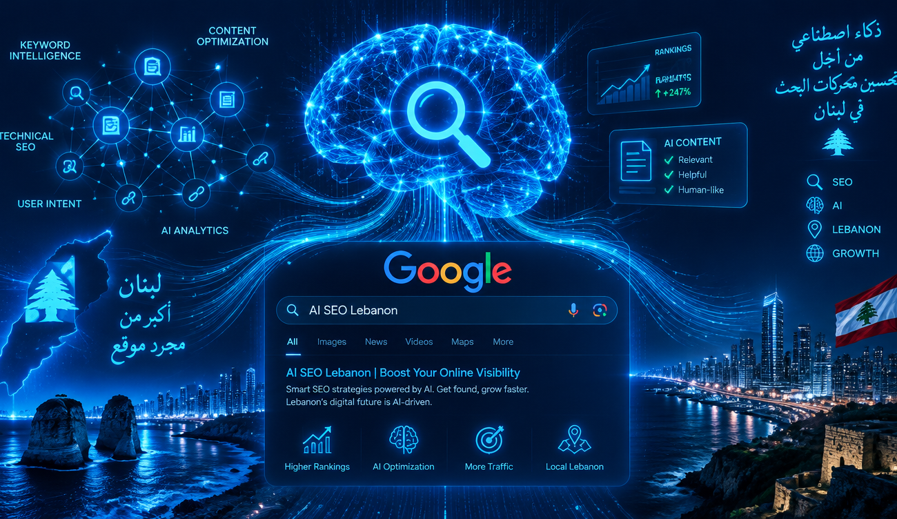 AI-powered SEO tools and analytics interface for Lebanon market 2026