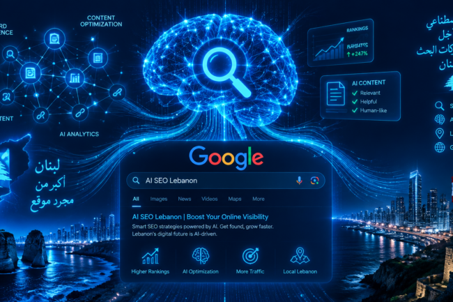 AI-powered SEO tools and analytics interface for Lebanon market 2026