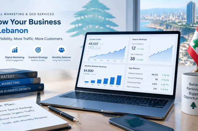 Monthly SEO services retainer model showing consistent rankings growth in Lebanon